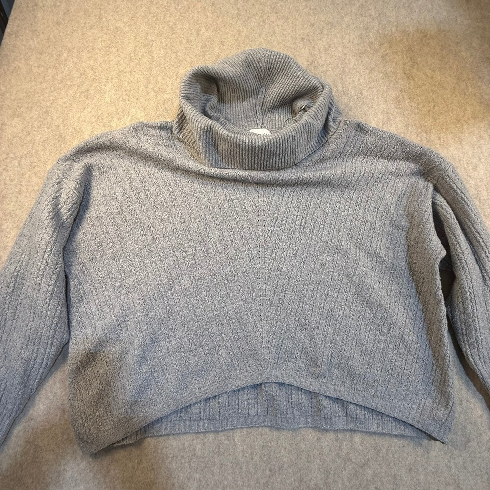 Olive + Oak Womens Grey Ribbed Chevron Knit Turtleneck Sweater‎ XL High Low Hem
